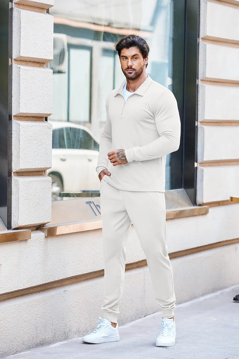 COOFANDY Men's Tracksuit 2 Piece Quarter Zip Polo Athletic Sweatsuits Casual Running Jogging Sport Suit Sets