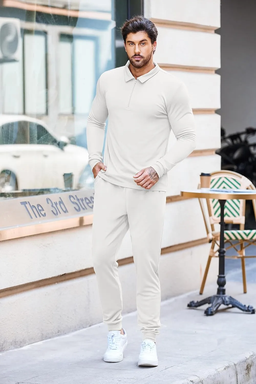COOFANDY Men's Tracksuit 2 Piece Quarter Zip Polo Athletic Sweatsuits Casual Running Jogging Sport Suit Sets