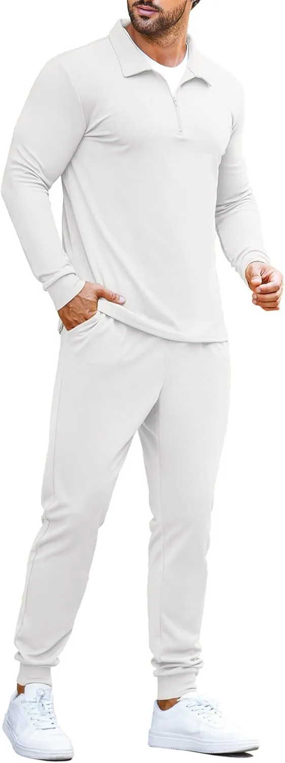 COOFANDY Men's Tracksuit 2 Piece Quarter Zip Polo Athletic Sweatsuits Casual Running Jogging Sport Suit Sets