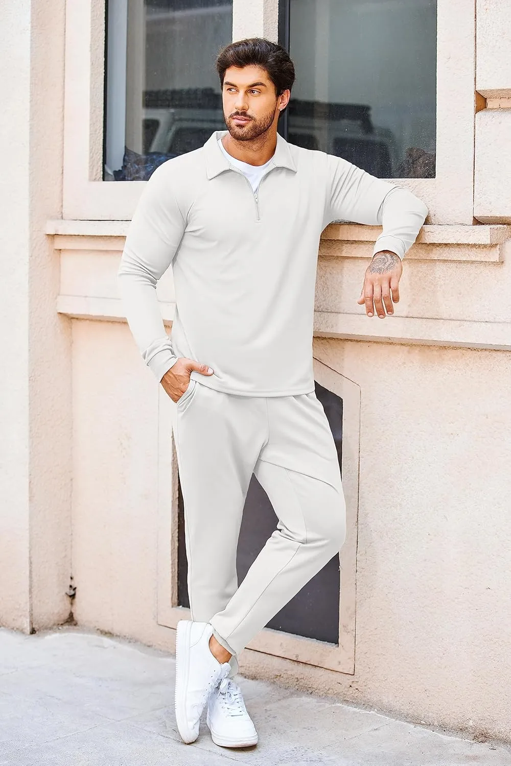COOFANDY Men's Tracksuit 2 Piece Quarter Zip Polo Athletic Sweatsuits Casual Running Jogging Sport Suit Sets