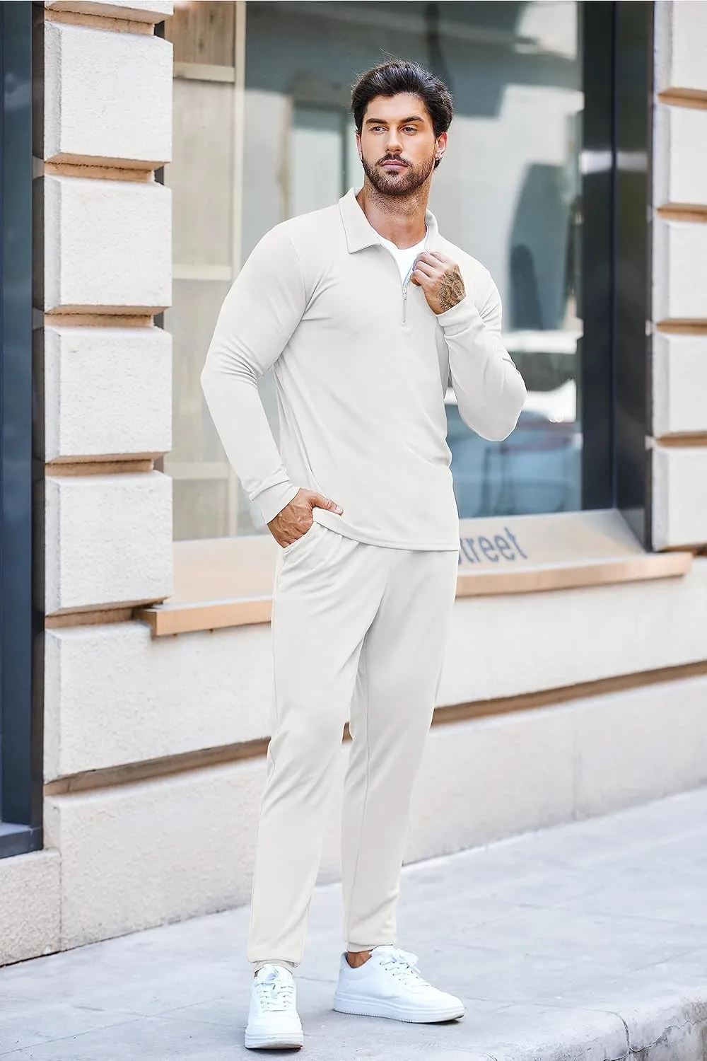 COOFANDY Men's Tracksuit 2 Piece Quarter Zip Polo Athletic Sweatsuits Casual Running Jogging Sport Suit Sets
