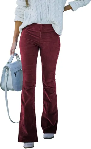 Corduroy Pants for Women Vintage Flare Pants High Waist Bell Bottom Trousers Slim Fit Pants with Pockets