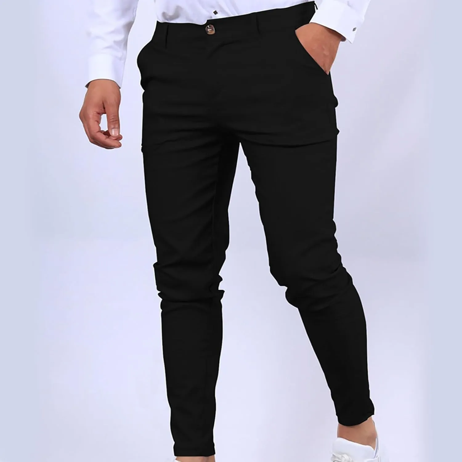 Cotton Mens Slim Fit Casual Chinos Pants with Button Closure and Pockets for Daily Wear