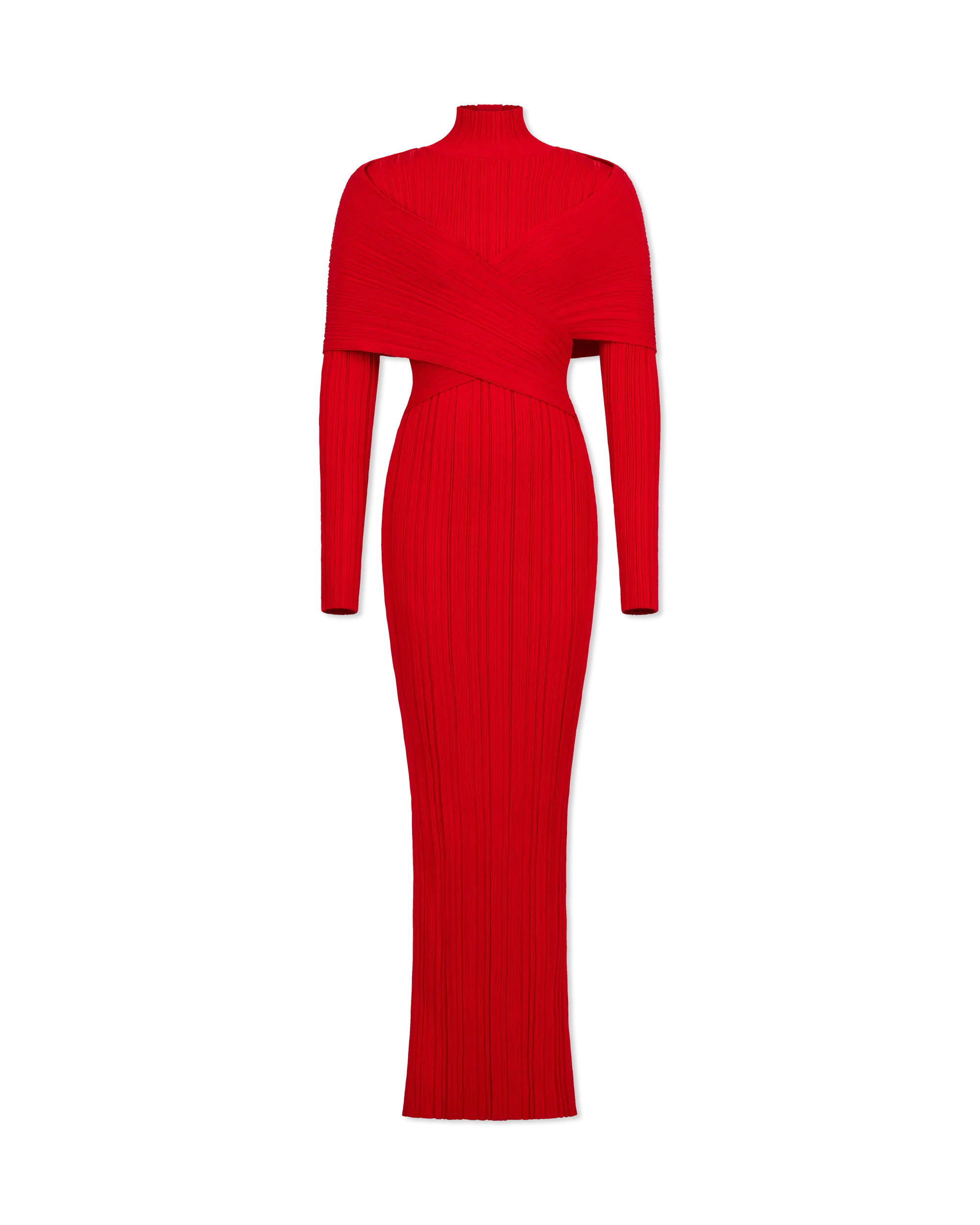 Criss Cross Pleated Knit Maxi Dress
