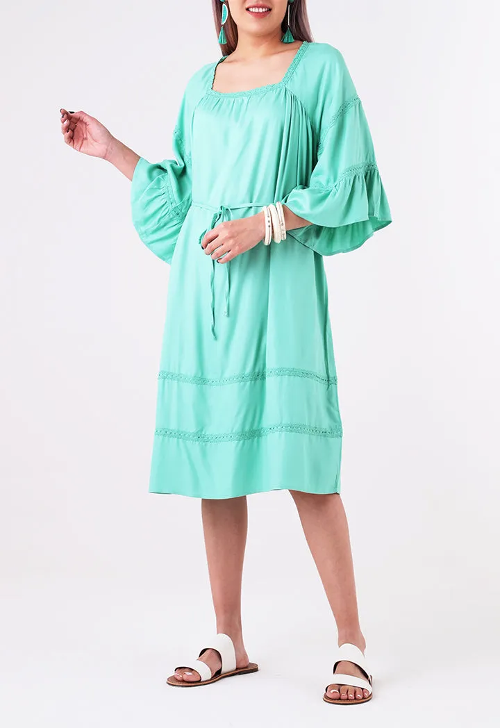 Crochet Trim Square Neck Dress