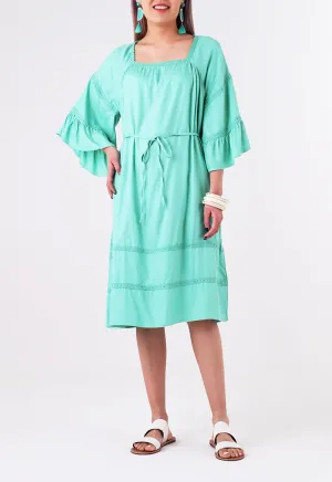 Crochet Trim Square Neck Dress