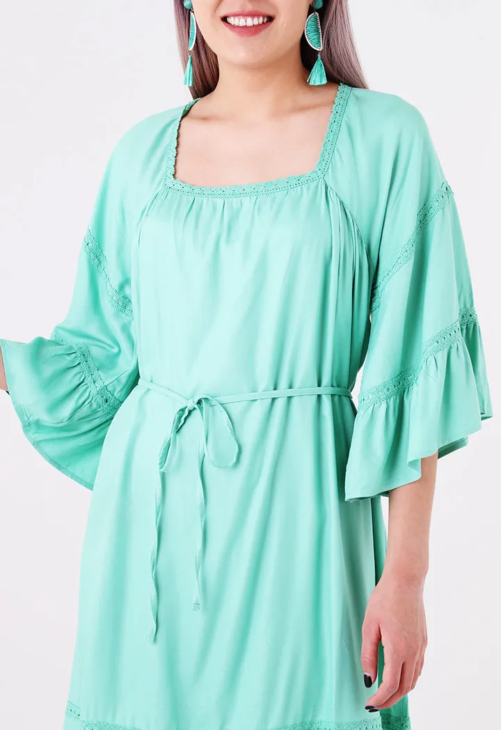 Crochet Trim Square Neck Dress