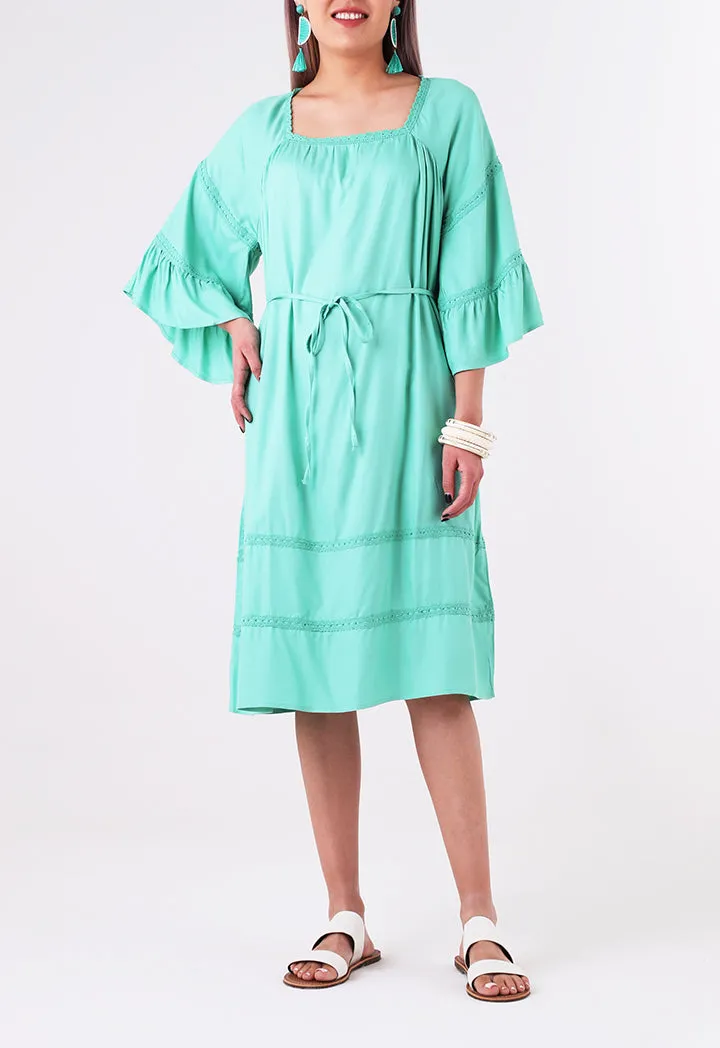 Crochet Trim Square Neck Dress