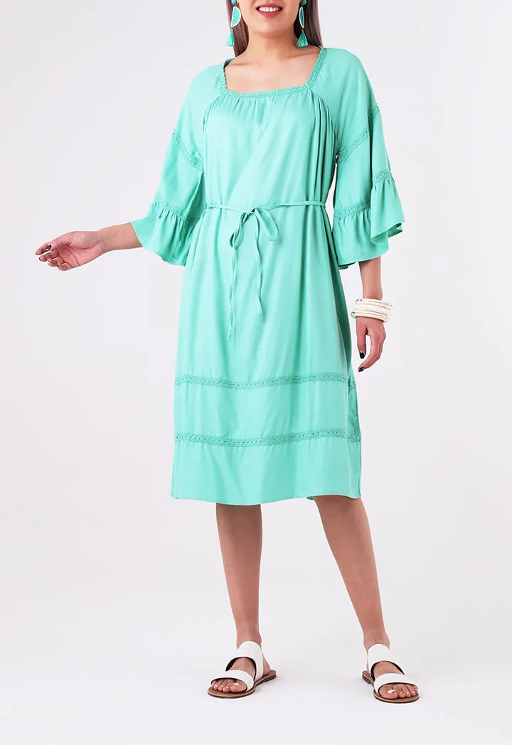 Crochet Trim Square Neck Dress