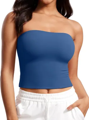 CRZ YOGA Butterluxe Double Lined Tube Tops for Women Going Out Crop Sleeveless Tank Bandeau Strapless Casual Shirts