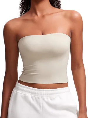 CRZ YOGA Butterluxe Double Lined Tube Tops for Women Going Out Crop Sleeveless Tank Bandeau Strapless Casual Shirts