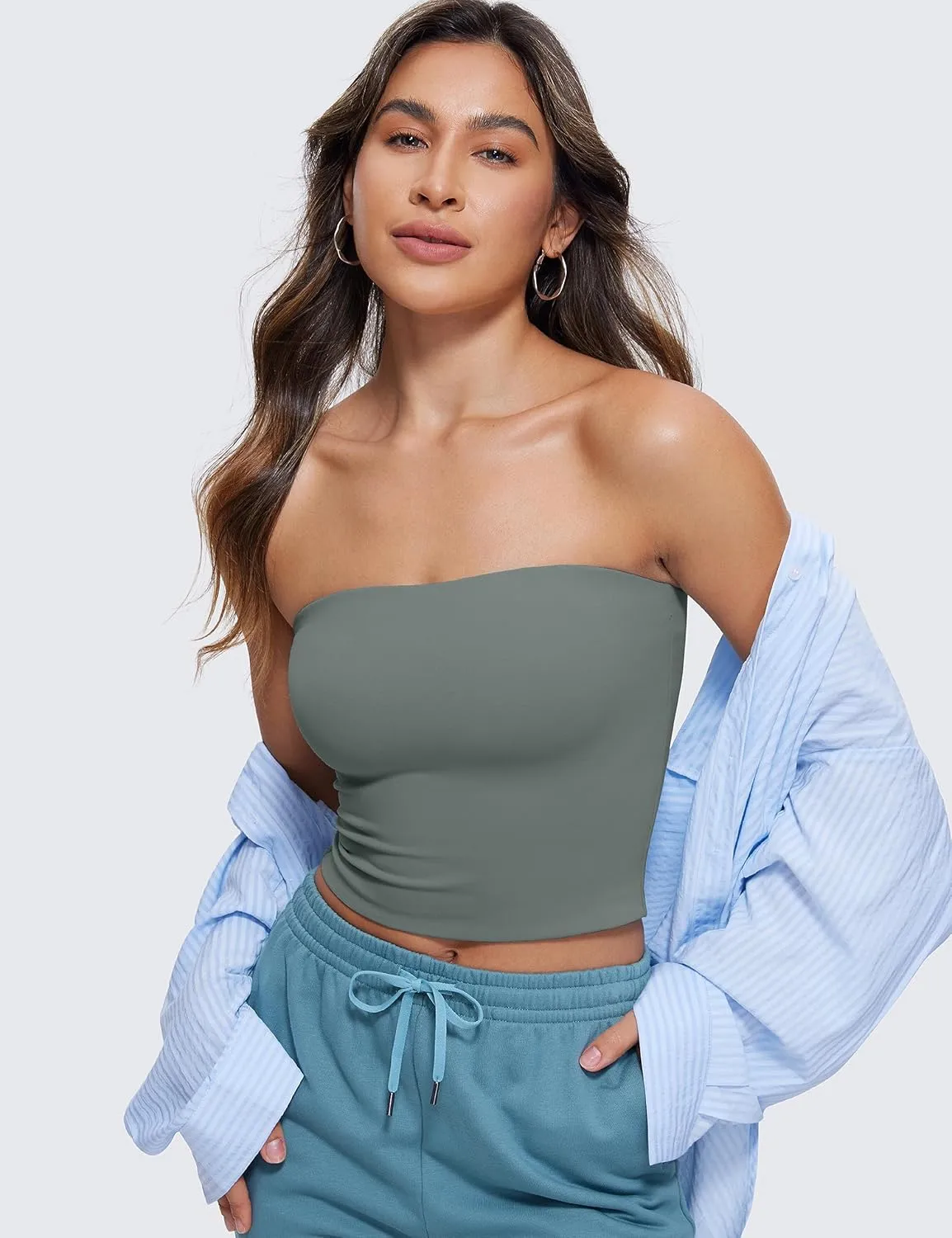 CRZ YOGA Butterluxe Double Lined Tube Tops for Women Going Out Crop Sleeveless Tank Bandeau Strapless Casual Shirts