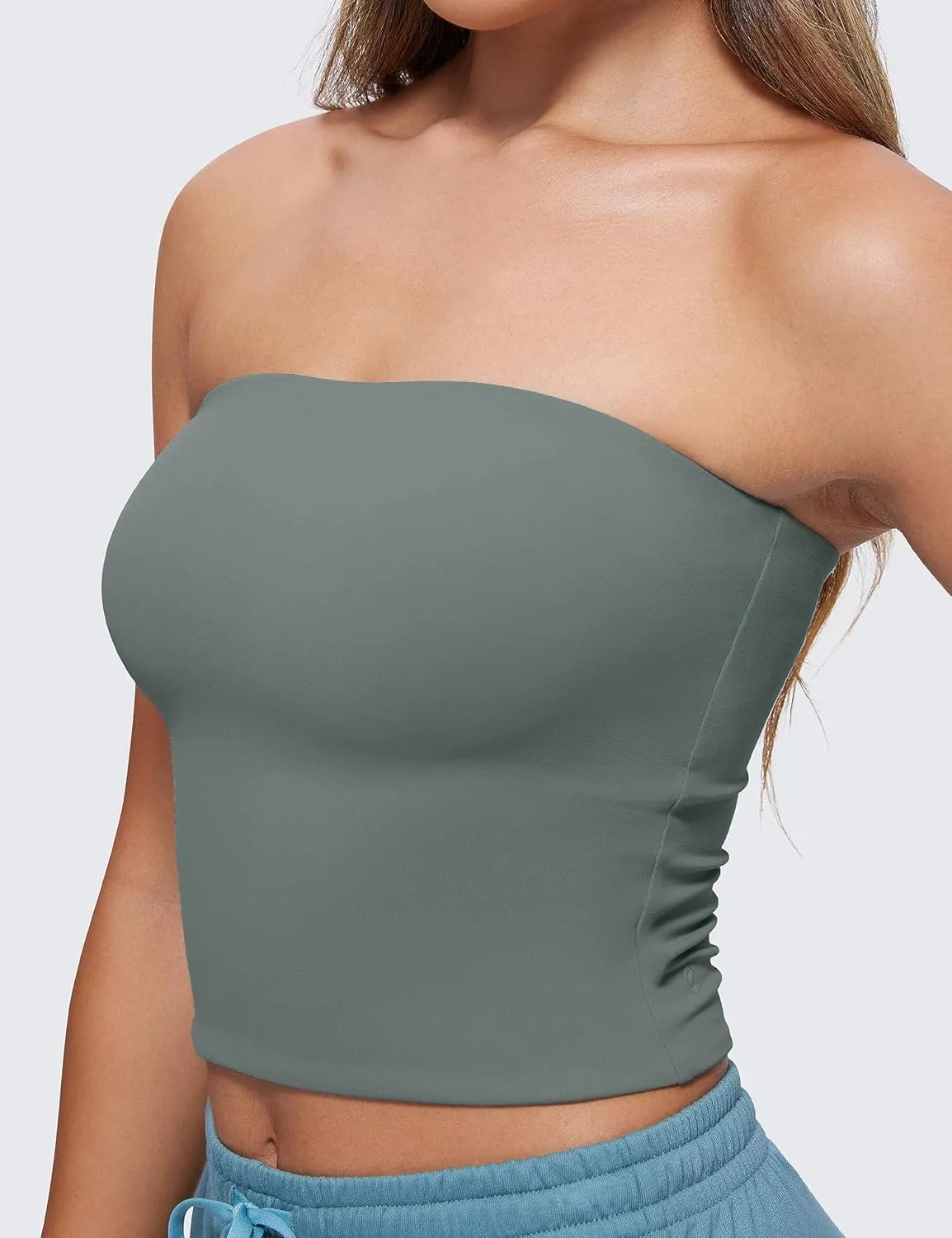 CRZ YOGA Butterluxe Double Lined Tube Tops for Women Going Out Crop Sleeveless Tank Bandeau Strapless Casual Shirts