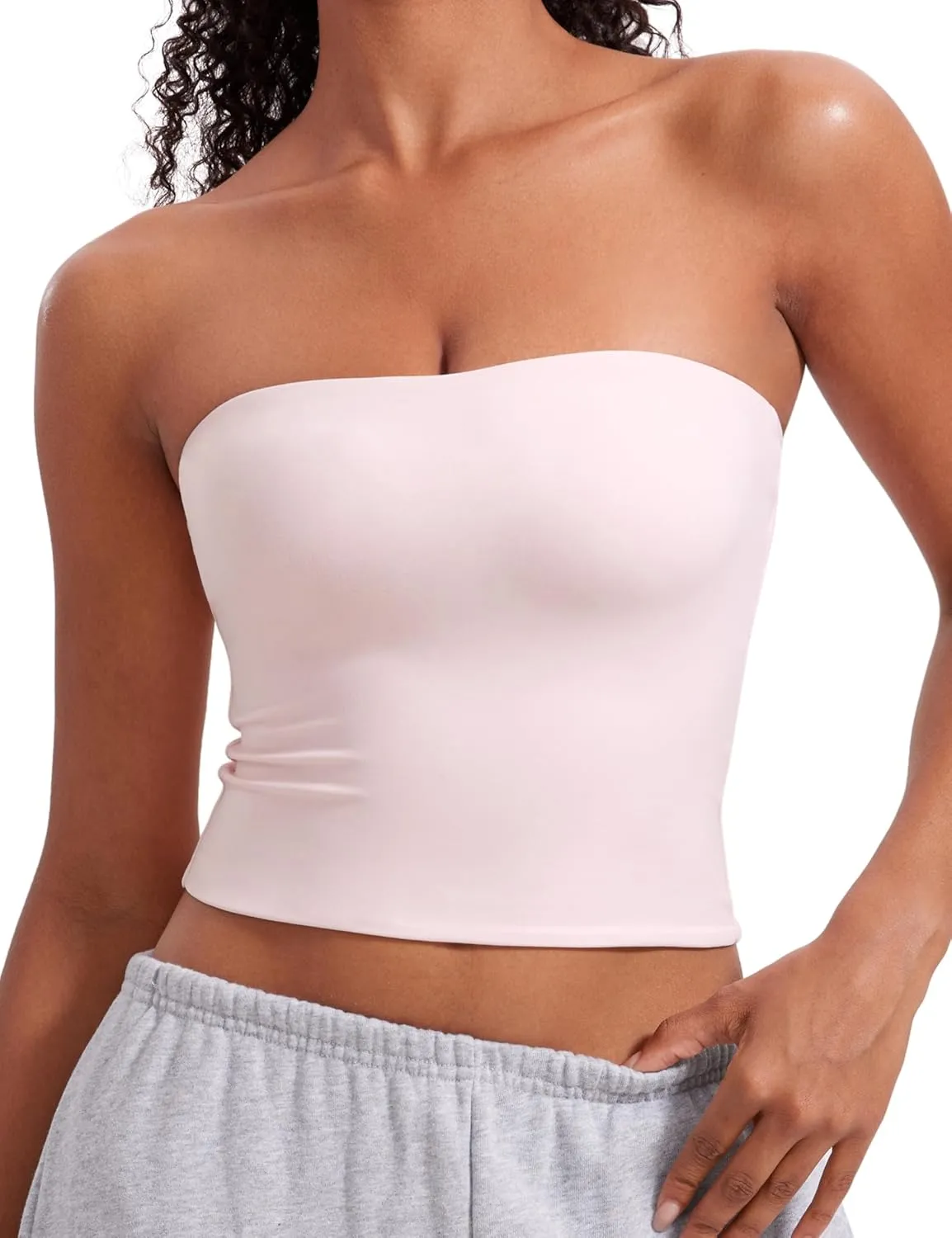 CRZ YOGA Butterluxe Double Lined Tube Tops for Women Going Out Crop Sleeveless Tank Bandeau Strapless Casual Shirts