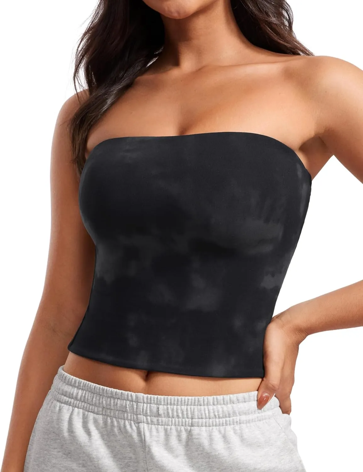 CRZ YOGA Butterluxe Double Lined Tube Tops for Women Going Out Crop Sleeveless Tank Bandeau Strapless Casual Shirts