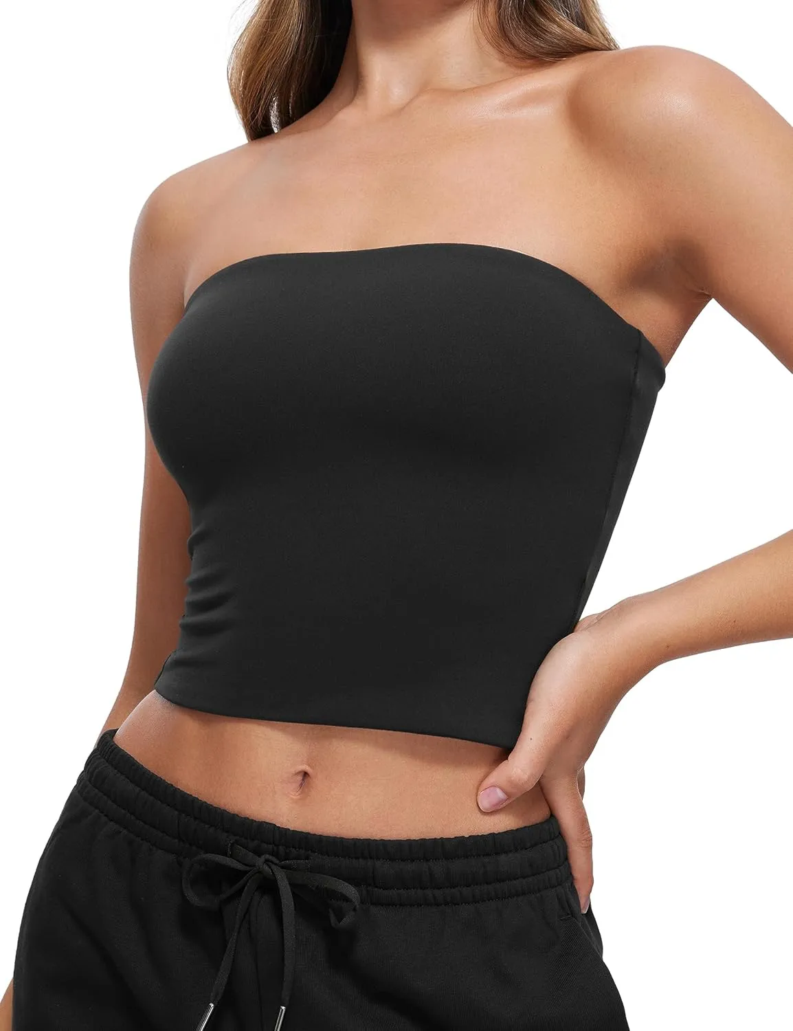 CRZ YOGA Butterluxe Double Lined Tube Tops for Women Going Out Crop Sleeveless Tank Bandeau Strapless Casual Shirts