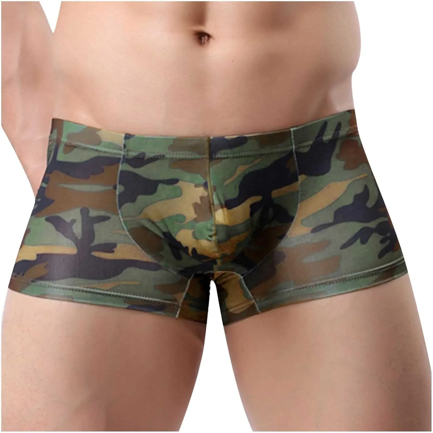Ctreela Short Leg Boxer Briefs for Men Sexy Bulge Pouch Trunks Camo Underwear Low Rise Underpants Breathable Boxers