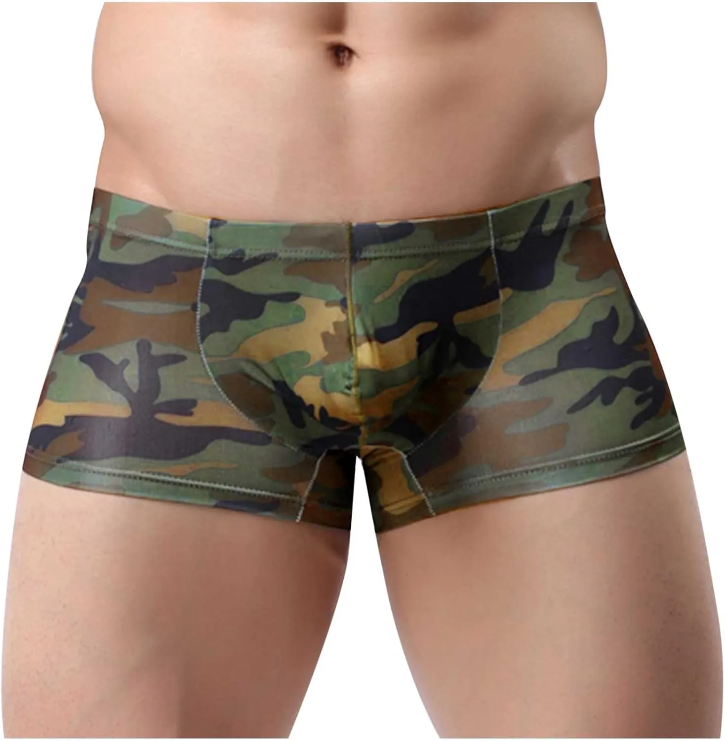 Ctreela Short Leg Boxer Briefs for Men Sexy Bulge Pouch Trunks Camo Underwear Low Rise Underpants Breathable Boxers