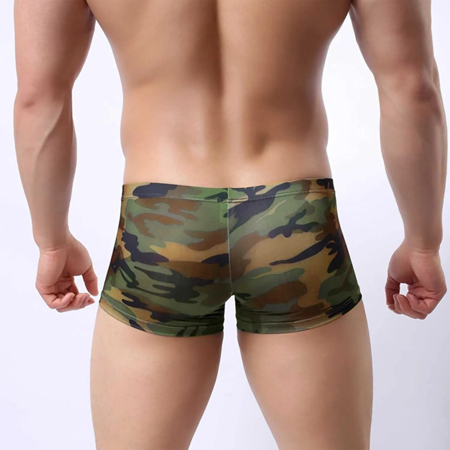 Ctreela Short Leg Boxer Briefs for Men Sexy Bulge Pouch Trunks Camo Underwear Low Rise Underpants Breathable Boxers