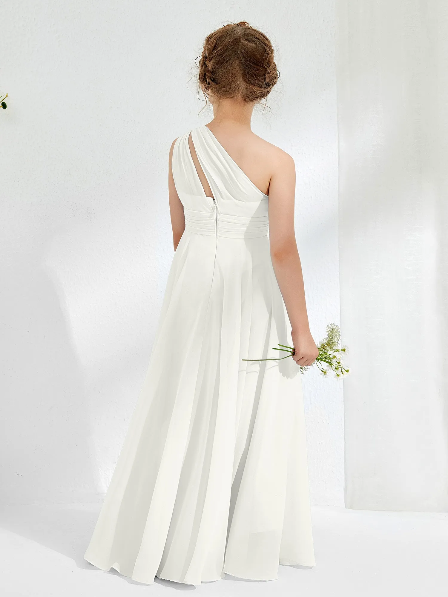 Cute One Shoulder  A-line Junior Bridesmaid Dresses Ivory