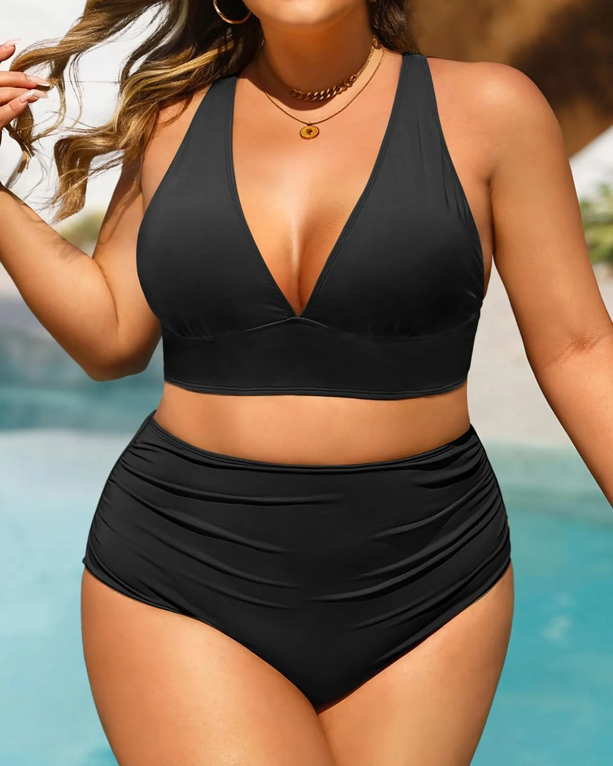 Daci Plus Size High Waisted Bikini - Two Piece Swimsuit Tummy Control Bathing Suit Sexy V Neck Swimwear 2025