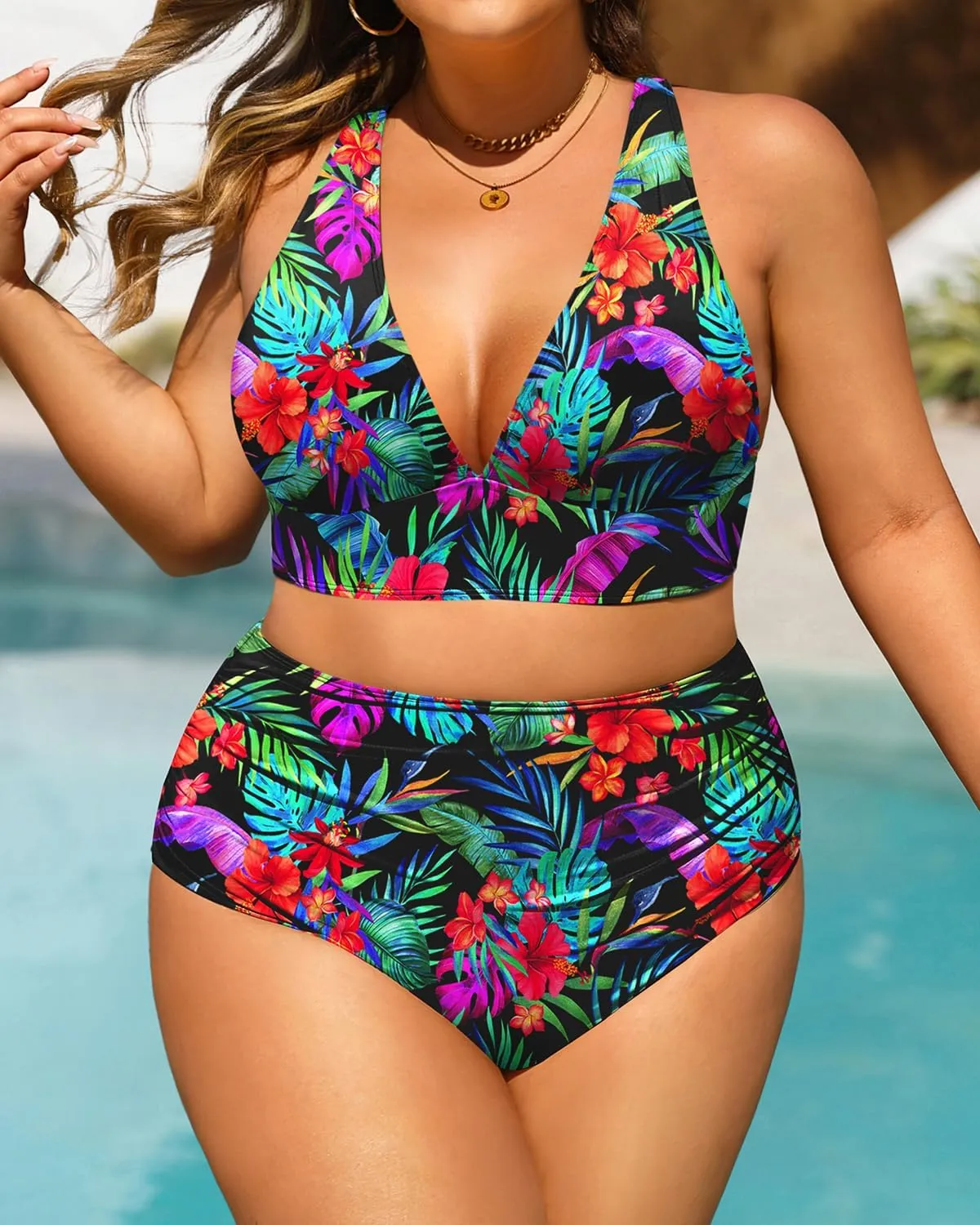 Daci Plus Size High Waisted Bikini - Two Piece Swimsuit Tummy Control Bathing Suit Sexy V Neck Swimwear 2025
