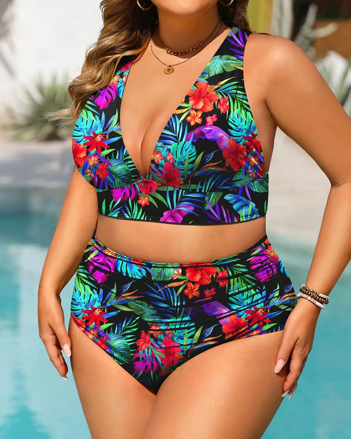 Daci Plus Size High Waisted Bikini - Two Piece Swimsuit Tummy Control Bathing Suit Sexy V Neck Swimwear 2025