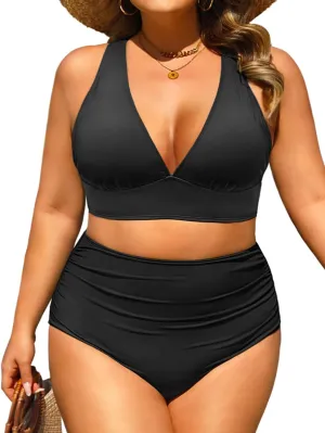 Daci Plus Size High Waisted Bikini - Two Piece Swimsuit Tummy Control Bathing Suit Sexy V Neck Swimwear 2025