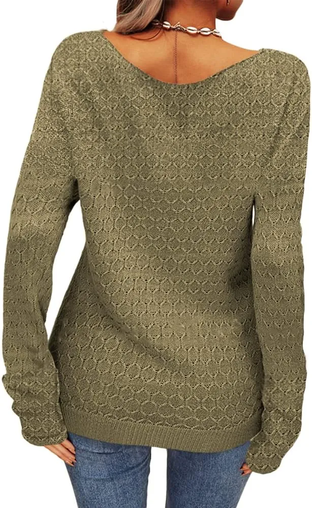Danedvi Women Fashion Autumn Winter Pullover Sweater Round Neck Honeycomb Knitting Pattern Slim Fit Knitwear Tops