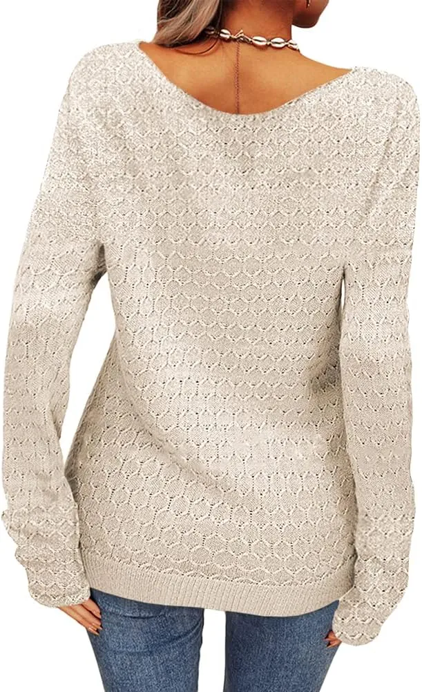 Danedvi Women Fashion Autumn Winter Pullover Sweater Round Neck Honeycomb Knitting Pattern Slim Fit Knitwear Tops