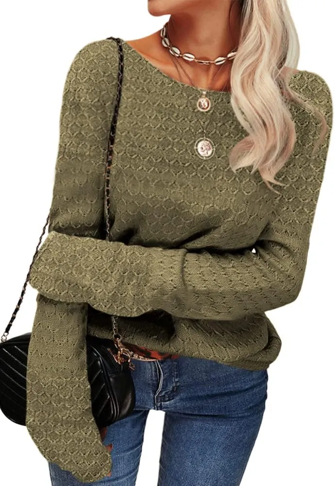 Danedvi Women Fashion Autumn Winter Pullover Sweater Round Neck Honeycomb Knitting Pattern Slim Fit Knitwear Tops