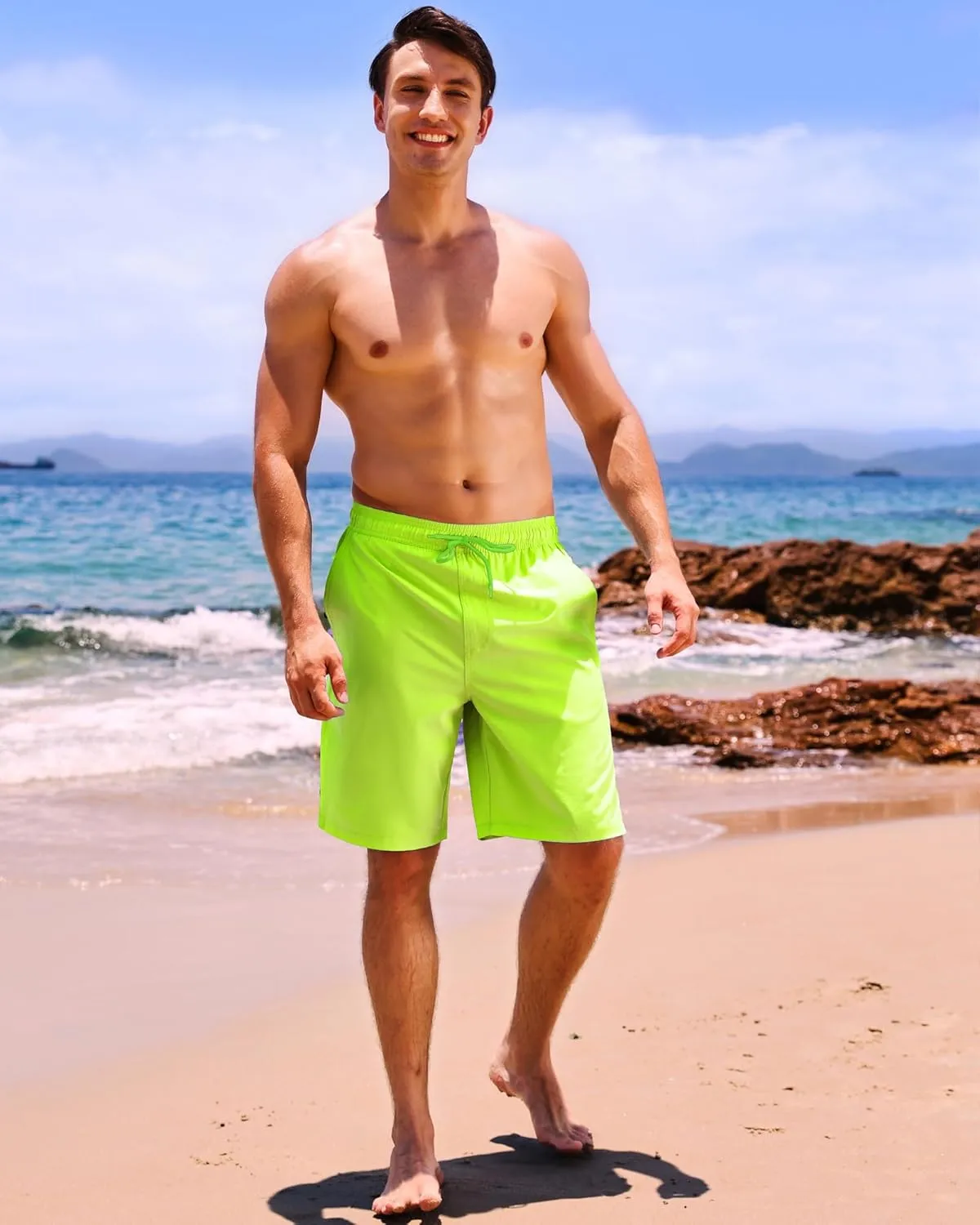 difficort Mens Swim Trunks Quick Dry Bathing Suit 9 inch Inseam Board Shorts with Compression Liner and Zipper Pocket