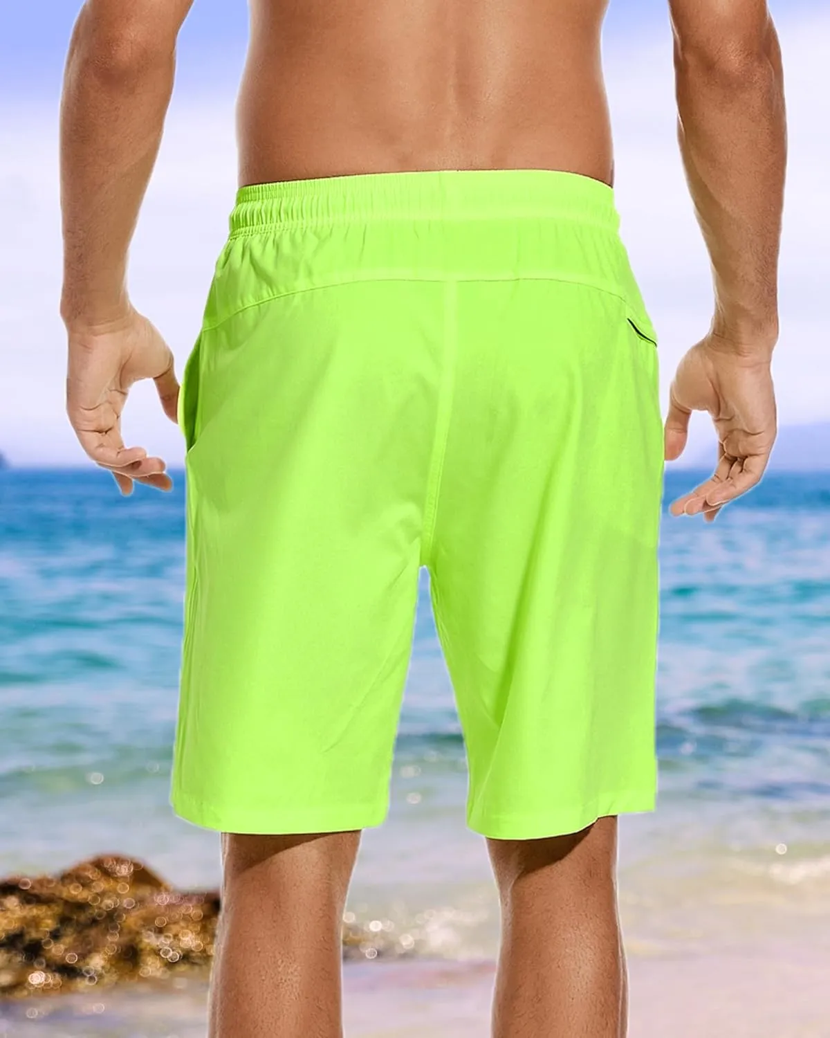 difficort Mens Swim Trunks Quick Dry Bathing Suit 9 inch Inseam Board Shorts with Compression Liner and Zipper Pocket