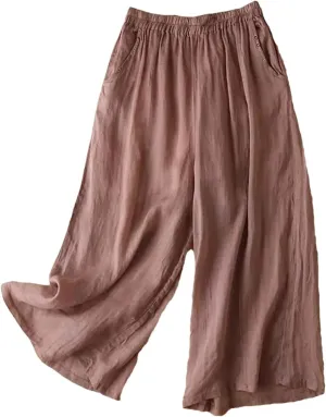 Dndrdhfb Women's Cotton Wide Leg Pants Casual High Waist Trousers Loose Pleated Harem Pants