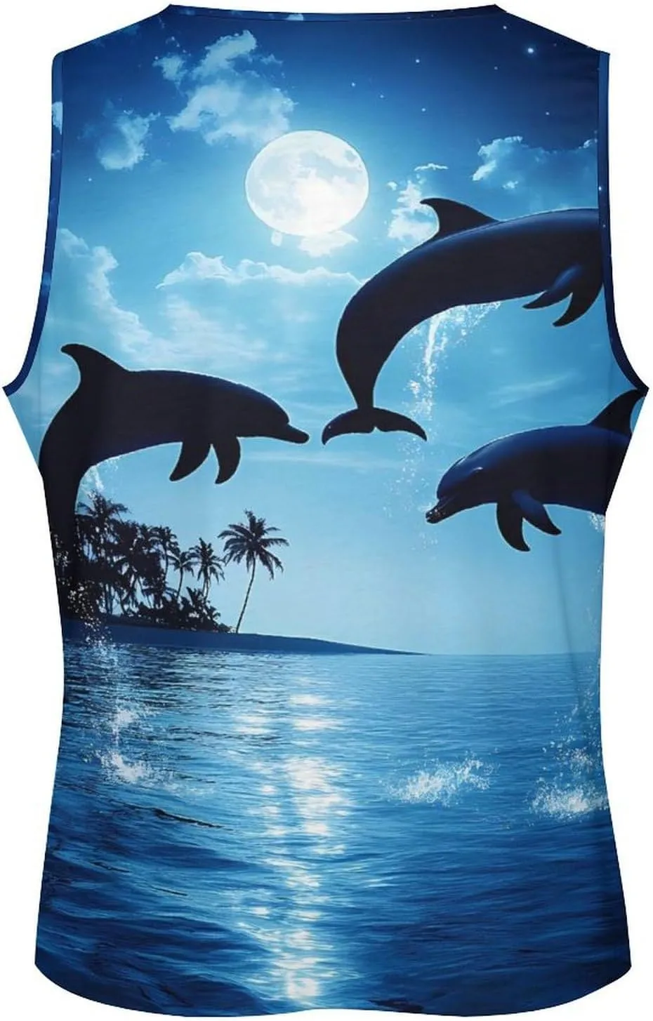 Dolphins Jumping Moon Night Men's Activewear Tank Tops Gym Sleeveless Muscle T Shirts Workout Tees Vest