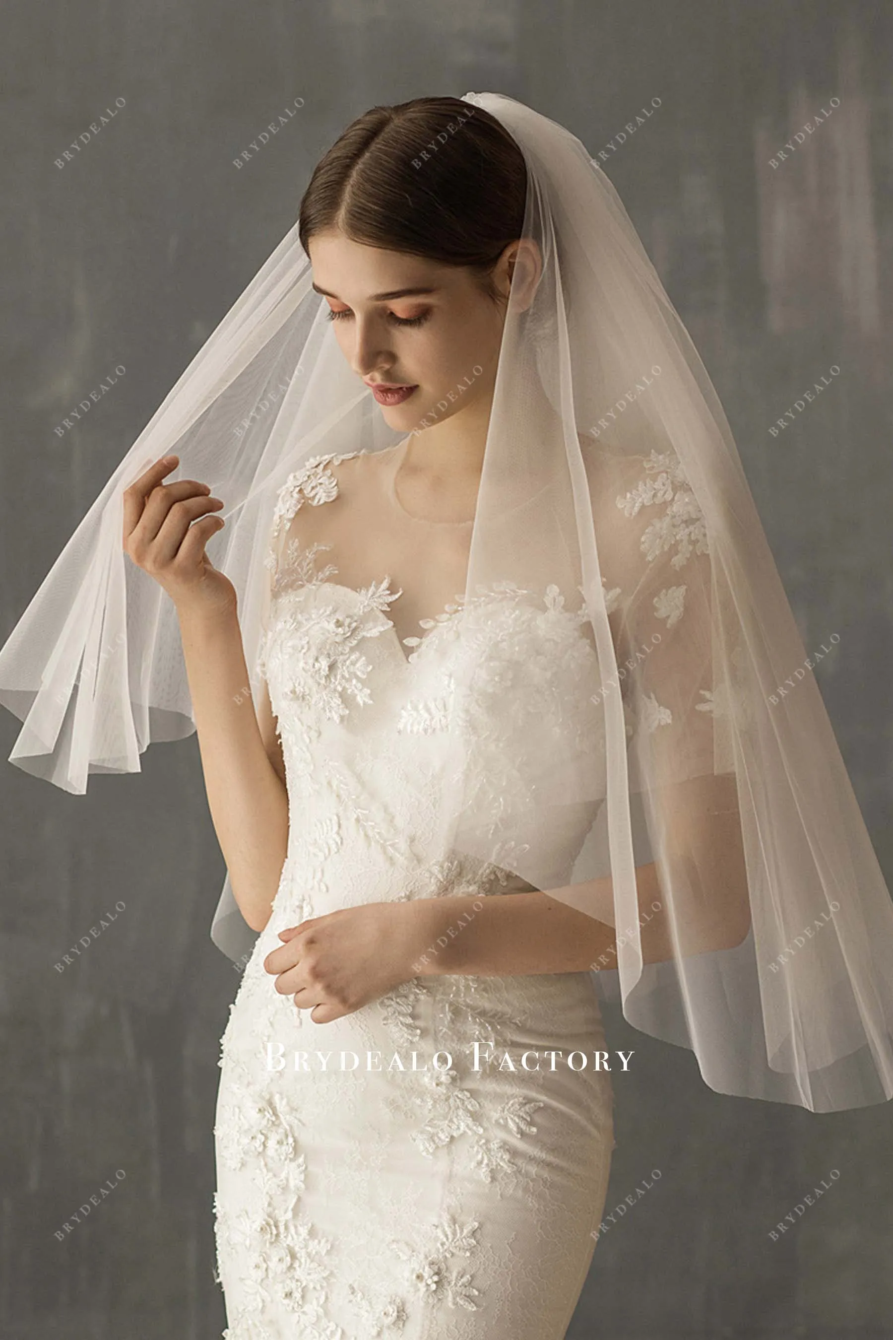 Elbow Length Double Layer Plain Tulle Bridal Veil