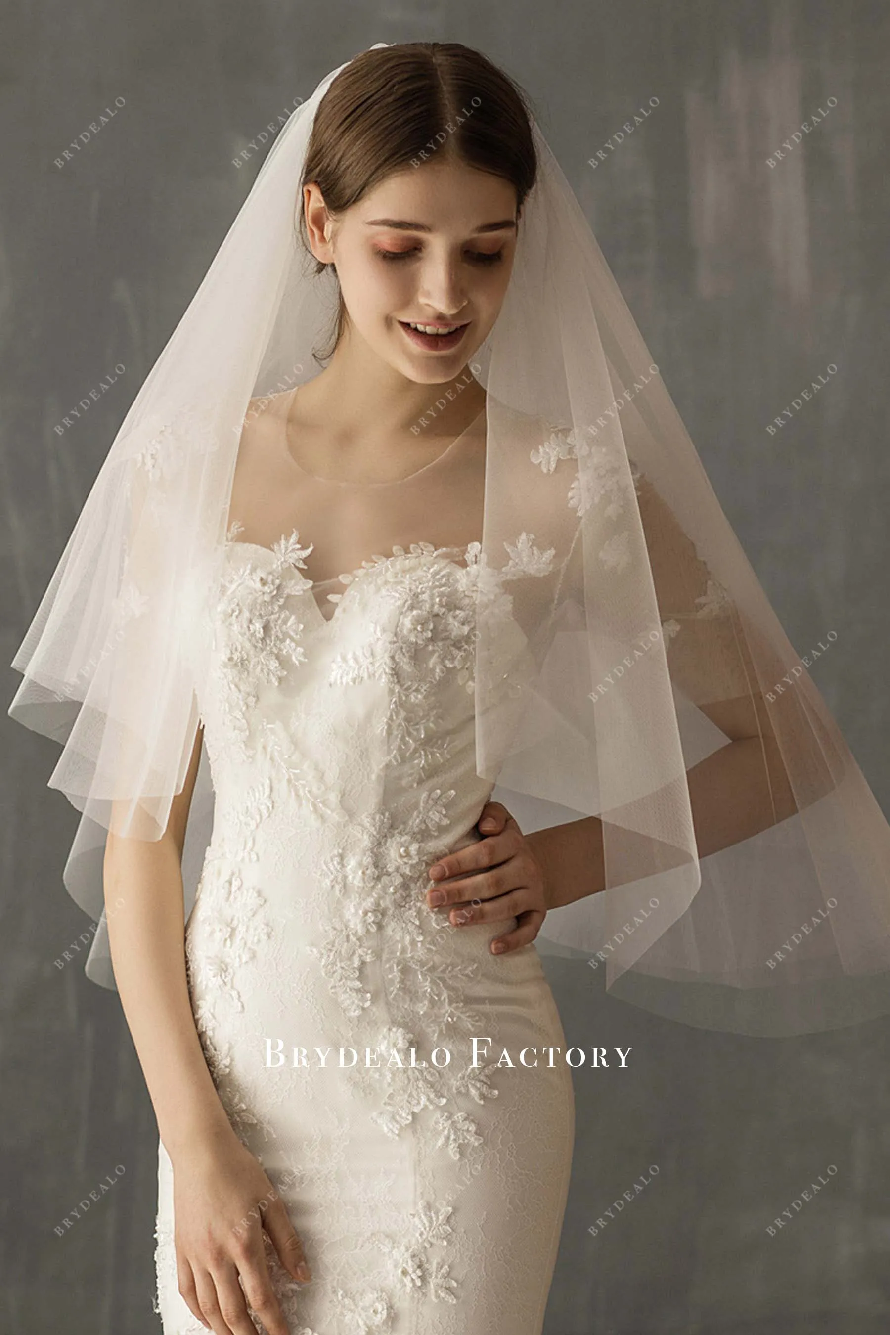 Elbow Length Double Layer Plain Tulle Bridal Veil