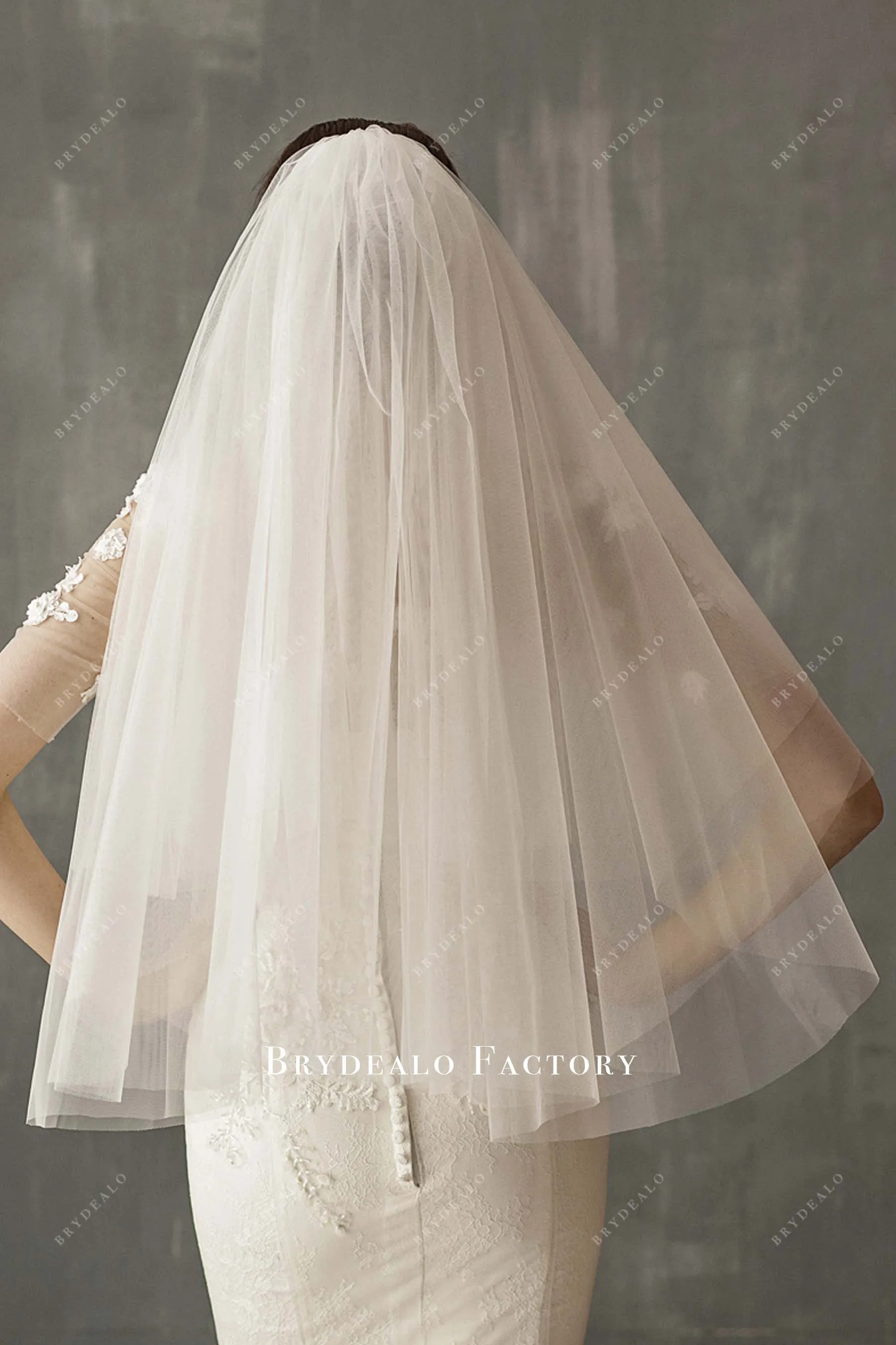 Elbow Length Double Layer Plain Tulle Bridal Veil