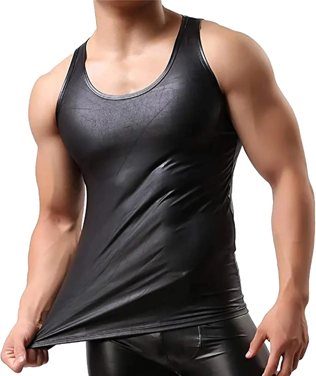 Fashion Casual Solid Color Leather Sexy Coat Leather Coat Men's Sexy Lingerie Thongs G-Strings Underwear