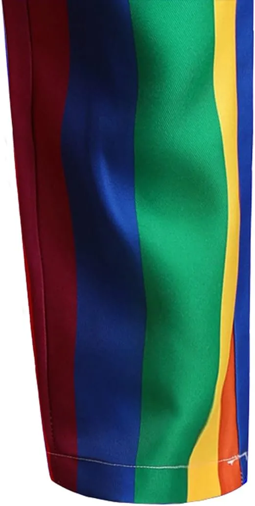 Finelylove Rainbow Pants for Men Flat Front Twill Dress Pants Slim Fit Stretch Casual Chino Pants Stripe Pride Pants
