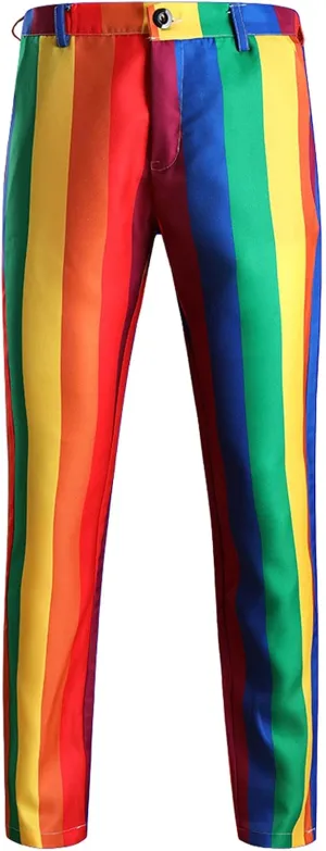 Finelylove Rainbow Pants for Men Flat Front Twill Dress Pants Slim Fit Stretch Casual Chino Pants Stripe Pride Pants