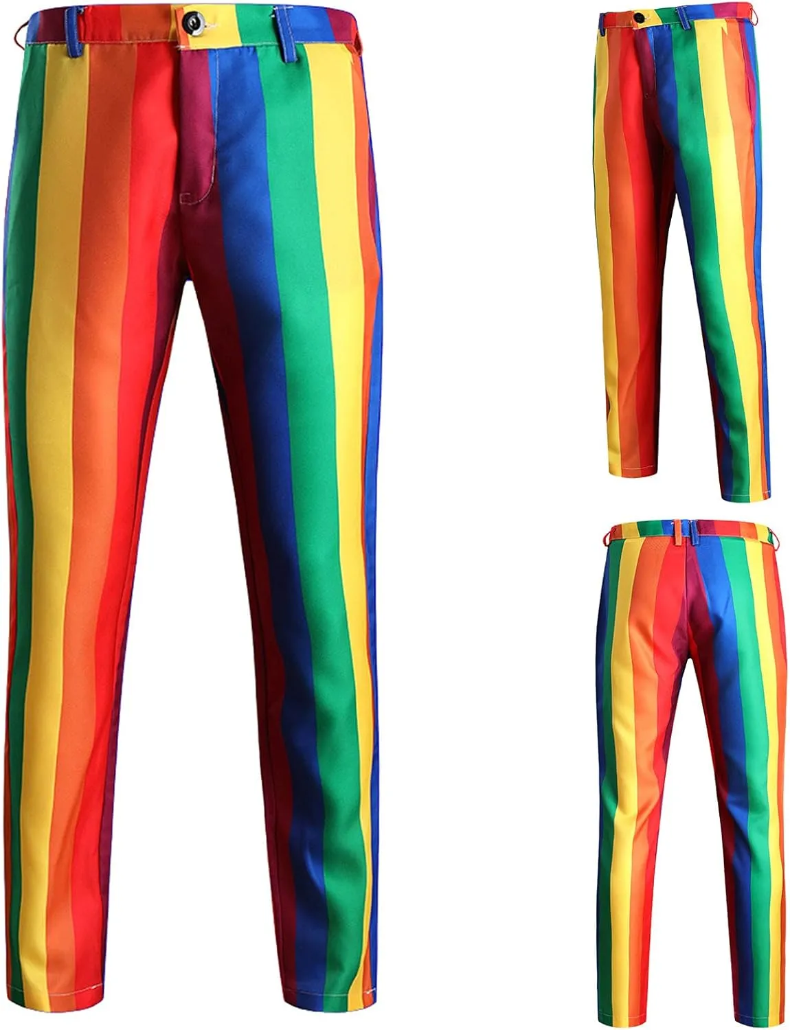 Finelylove Rainbow Pants for Men Flat Front Twill Dress Pants Slim Fit Stretch Casual Chino Pants Stripe Pride Pants