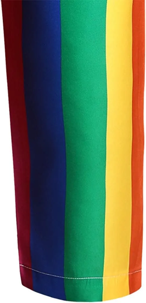 Finelylove Rainbow Pants for Men Flat Front Twill Dress Pants Slim Fit Stretch Casual Chino Pants Stripe Pride Pants