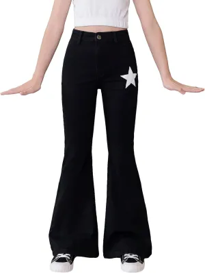 Floerns Girls Casual Denim Pants High Waist Flare Leg Jeans with Pocket