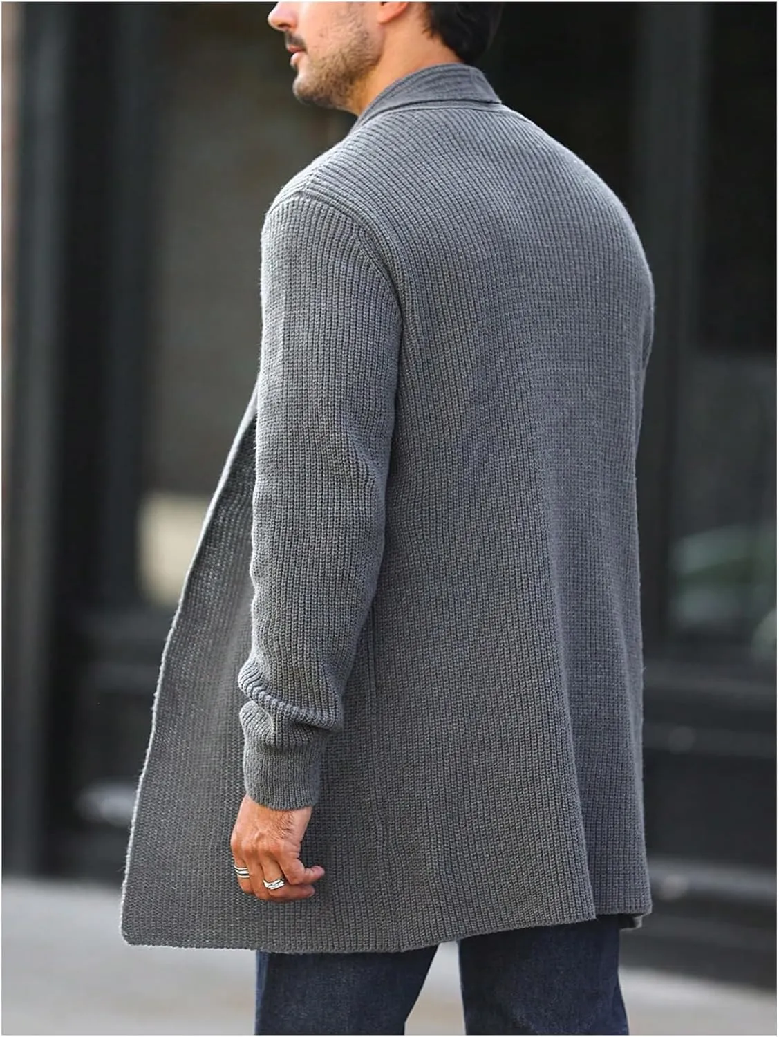 Floerns Men's Long Sleeve Knitwear Outdoor Shawl Collar Open Front Cardigan Sweater