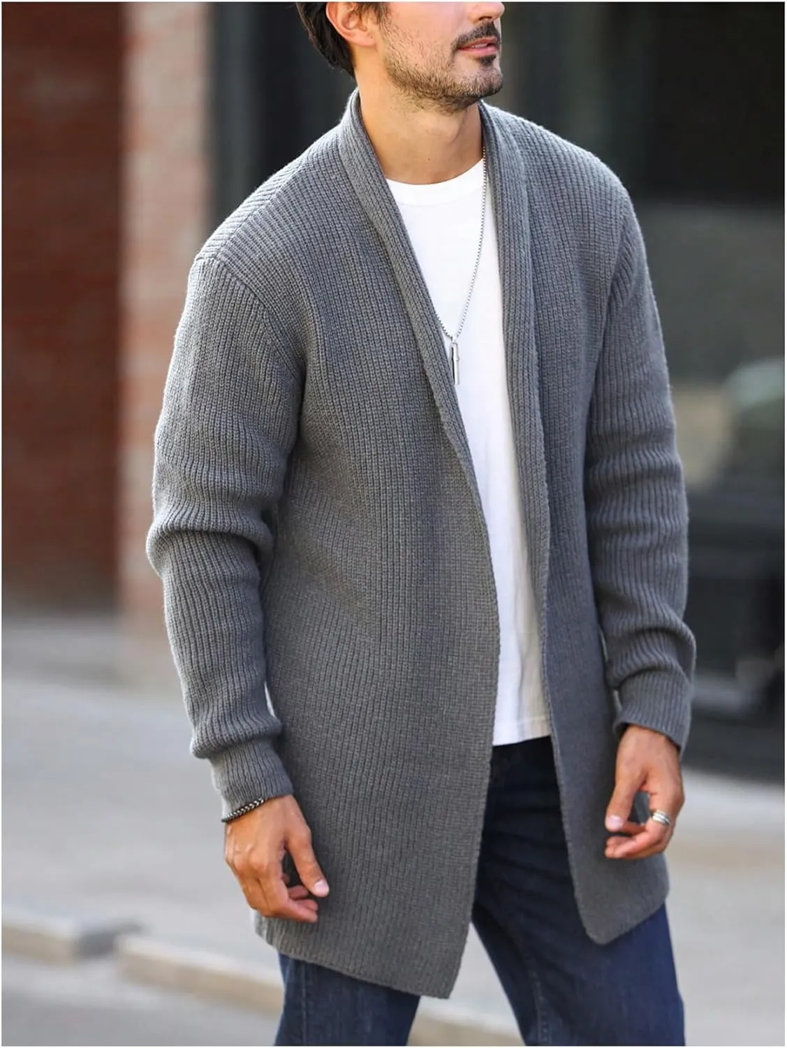 Floerns Men's Long Sleeve Knitwear Outdoor Shawl Collar Open Front Cardigan Sweater