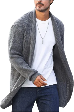 Floerns Men's Long Sleeve Knitwear Outdoor Shawl Collar Open Front Cardigan Sweater