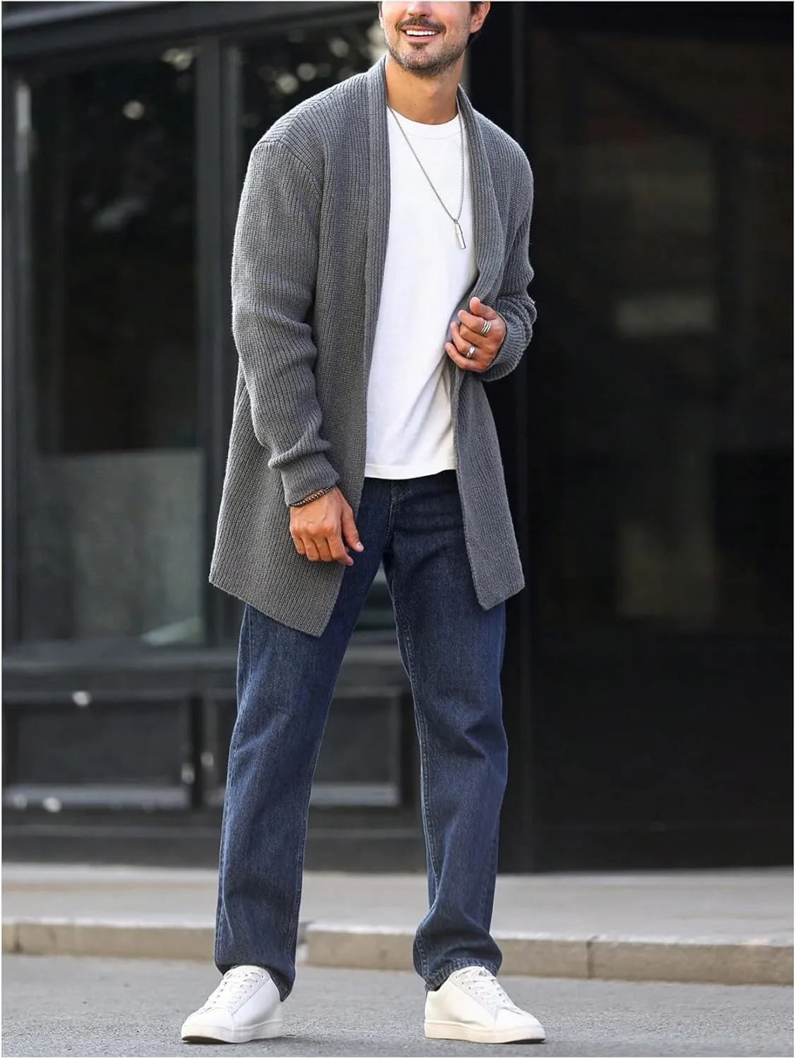 Floerns Men's Long Sleeve Knitwear Outdoor Shawl Collar Open Front Cardigan Sweater