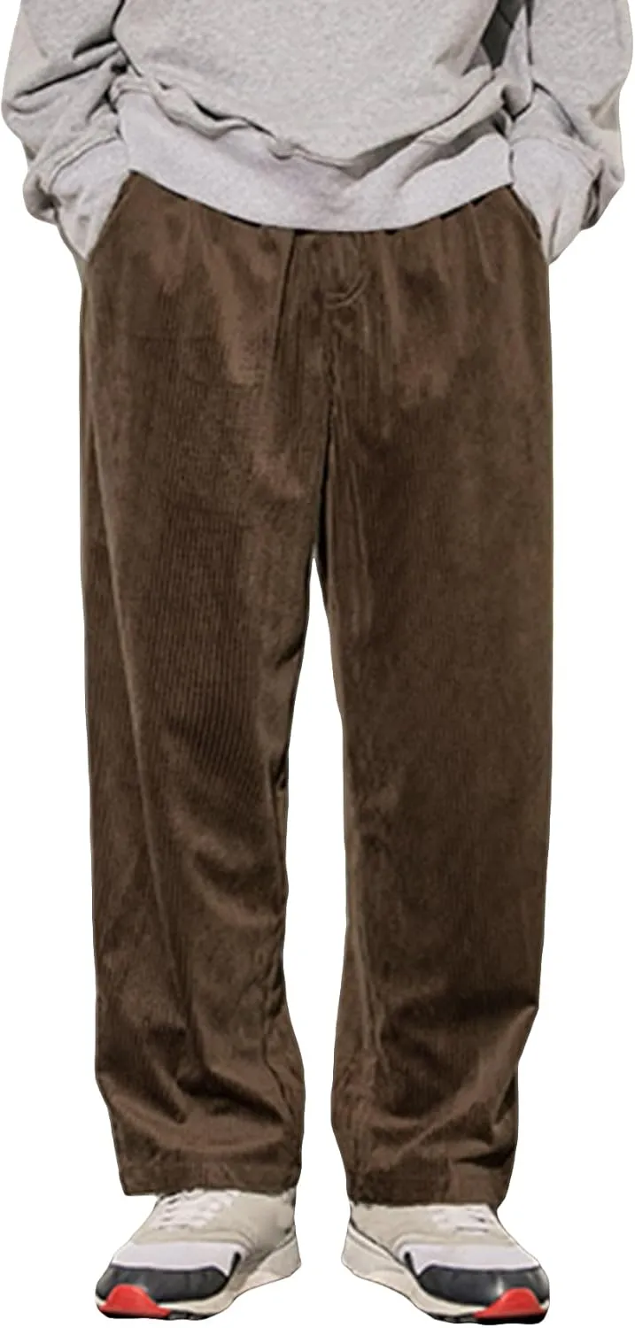 Floerns Men's Loose Fit Corduroy Elastic Waist Slant Pocket Straight Leg Pants