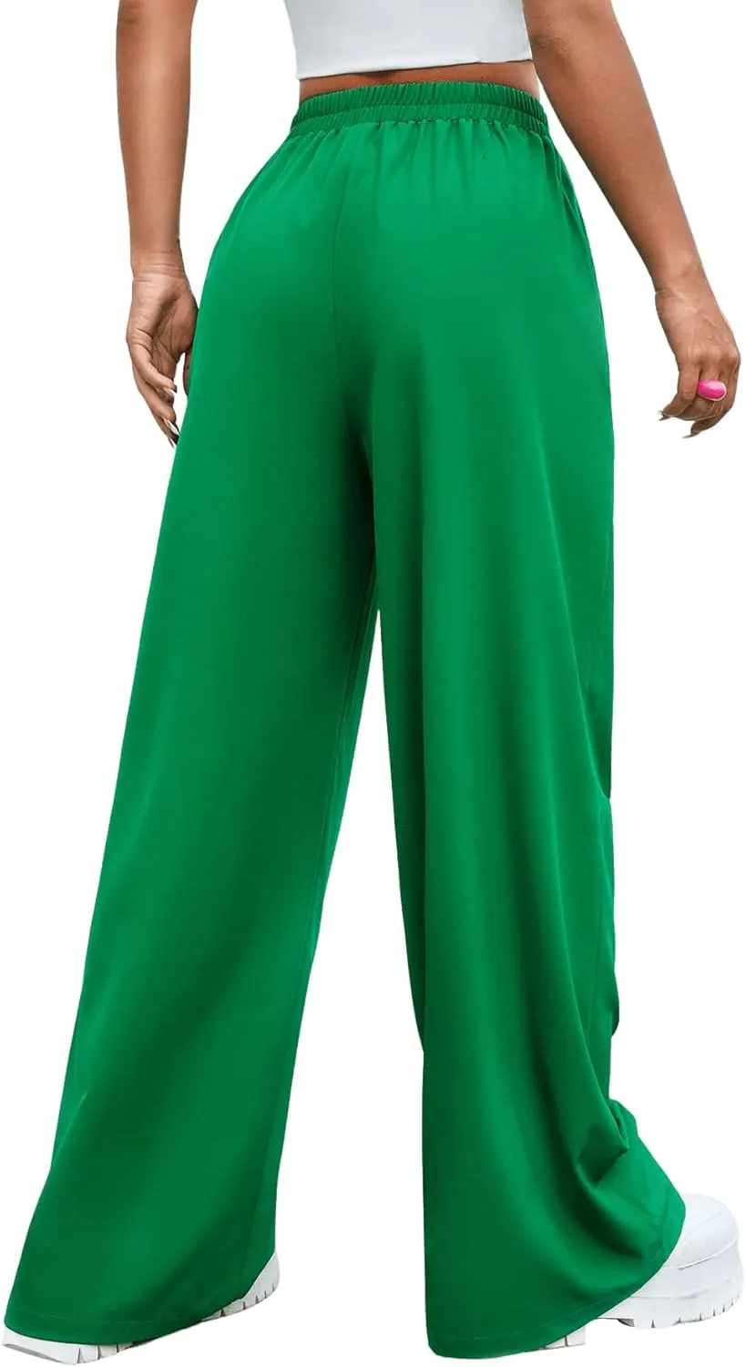 Floerns Women's Casual High Waisted Pleated Wide Leg Palazzo Pants Trousers